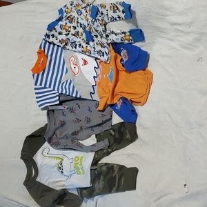 12 month sized outfits, shirt, onsie and pajamas for boys